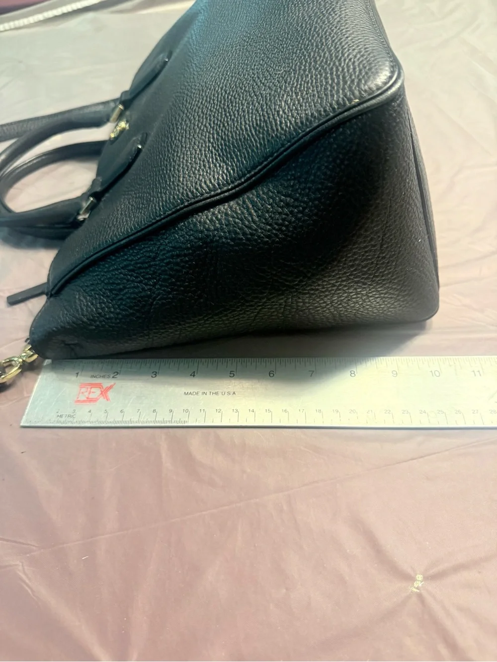 Tory Burch Robinson Double Zip Black Pebbled Leather Satchel Gold Hardware $575